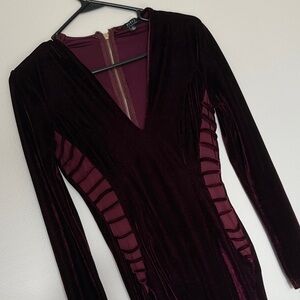 Privy Maroon Velvet Dress with Gold Zipper